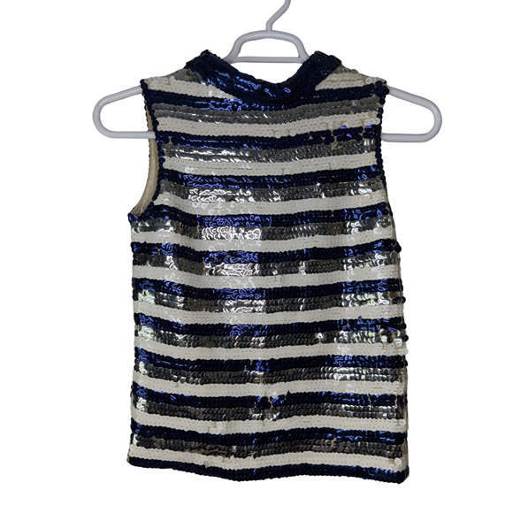 Vintage Sequin Shirt Womens Small Blue Silver Striped Wool Hong Kong 60s - Picture 1 of 12